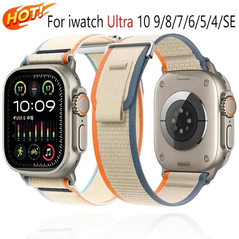 

Нейлоновый ремешок для Apple Watch Ultra 49 мм 45 мм 44 мм 46 мм 42 мм 40 мм 41 мм браслет iWatch 10 9 8 7 6 5 SE Аксессуары Ремень