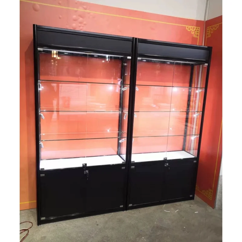 

Custom. Guangdong Aluminum Frame Display Retail Smoke Shop Glass Display Showcase Wall Tall Glass Trophy Cabinet