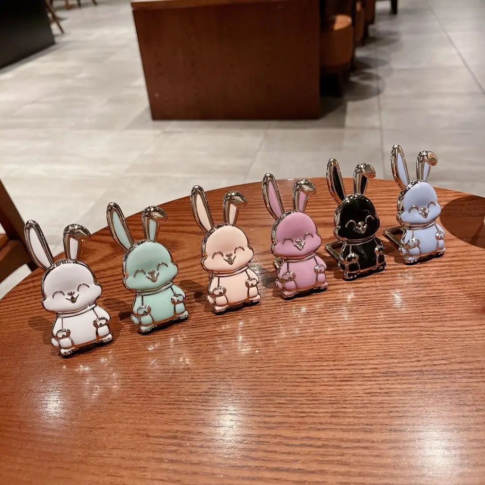 Portable ABS Bunny Finger Ring Holder Mobile Phone Holder Foldable Mobile Phone Mini Pull Rod Phone Finger Ring Holder