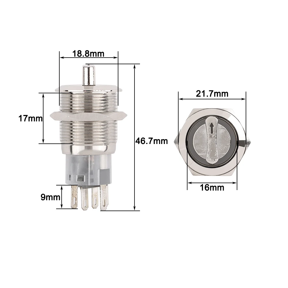 19mm metal rotary push button brass 2-3 position selector knob Switch Rotate 1NO1NC/2NO2NC SPDT fixed latching lock with 12V LED