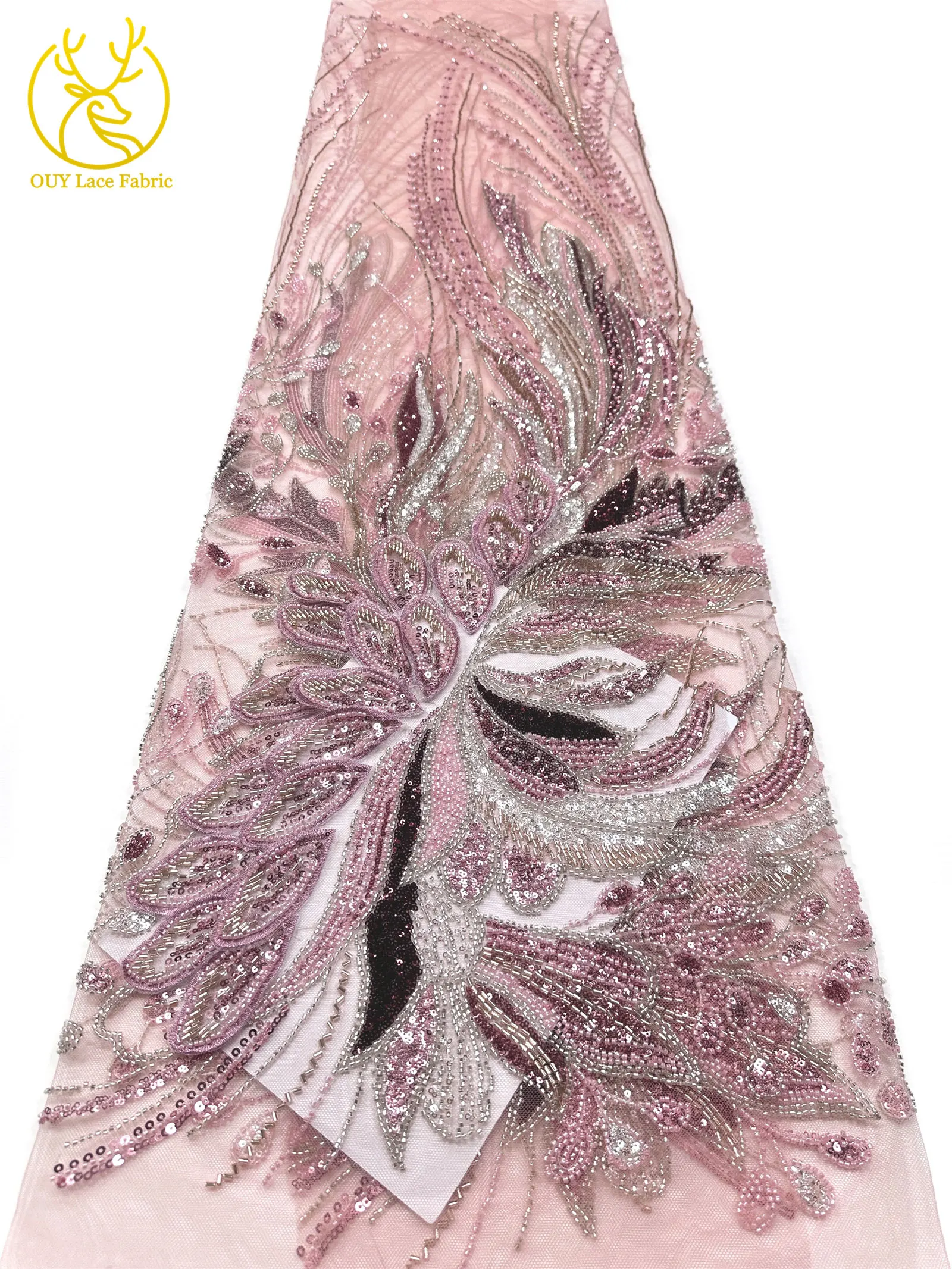 3D Afrikanischer DIY handgefertigter bestickter Perlen-Spitzenstoff, hochwertige nigerianische Pailletten-Französisch-Spitze aus Tüll für Damen-Hochzeitskleider – Detail 22