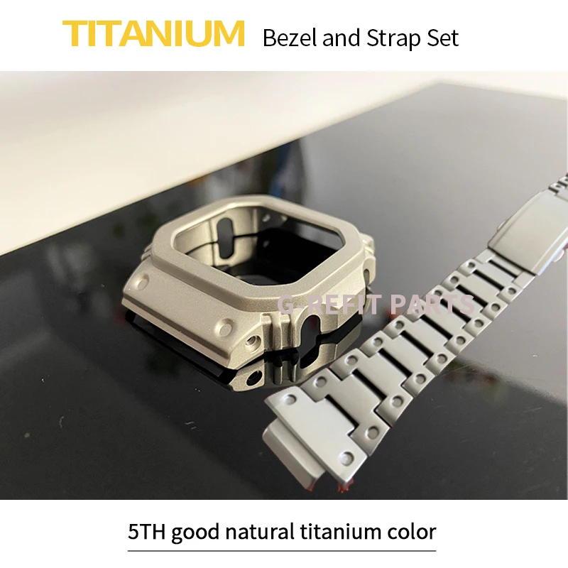 G-Refit New Titanium Alloy GMW-B5000 Watchbands Bezel Strap Set for DW5600 GWB5600 G5600E GWM5610 Black Metal Case with Tools