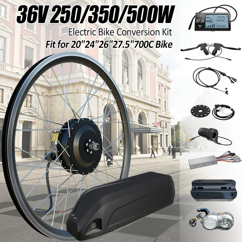 

36 В 250 Вт 350 Вт 500 Вт Комплект для переоборудования электровелосипеда 13 Ач Hailong Аккумулятор Переднее и заднее колесо Ступичный двигатель 20 24 26 27,5 28 29 дюймов 700C Ebike