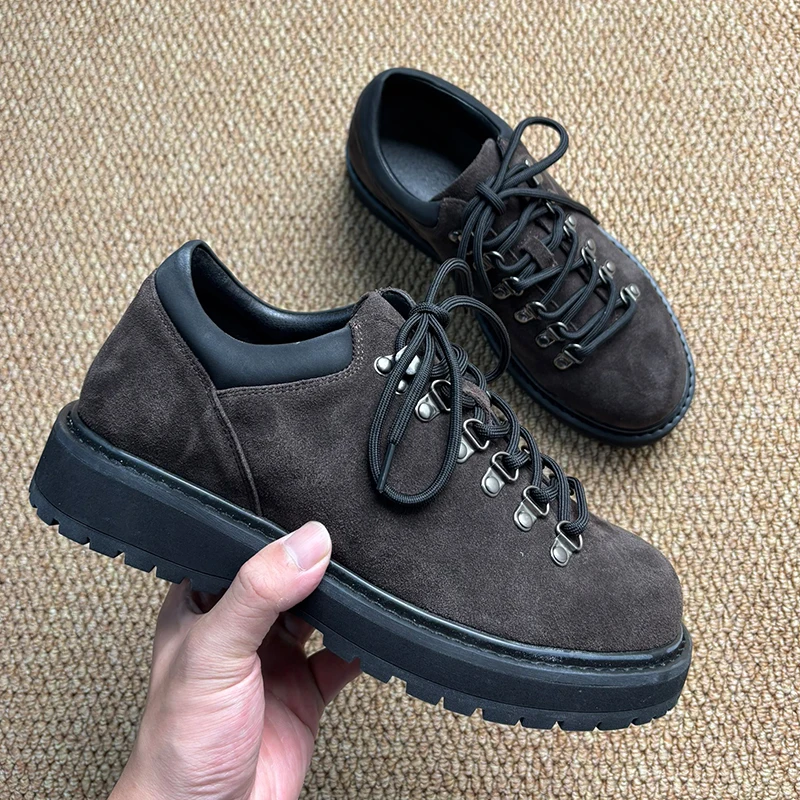 

Trendy round Toe Hiking Shoes Thick Bottom Outdoor Men's Casual Leather Shoes Comfortable Breathable Wear Resistant