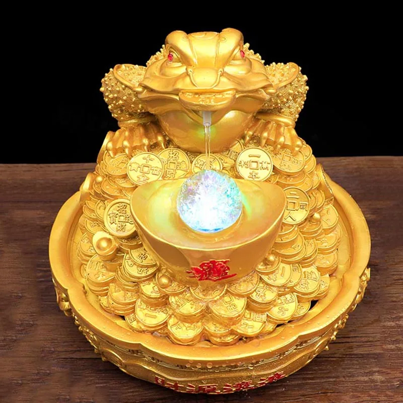 Lucky Gold Toad Flowing Water Waterfall Decoration Resin Crafts Feng Shui Indoor Water Fountain Art Landscape Fountain Ornaments