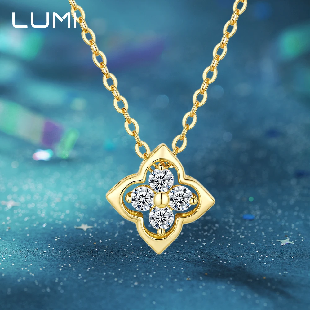 

14-каратное позолоченное ожерелье из настоящего муассанита 925 пробы с подвеской Lucky Clover для женщин - ювелирные изделия в подарок на годовщину