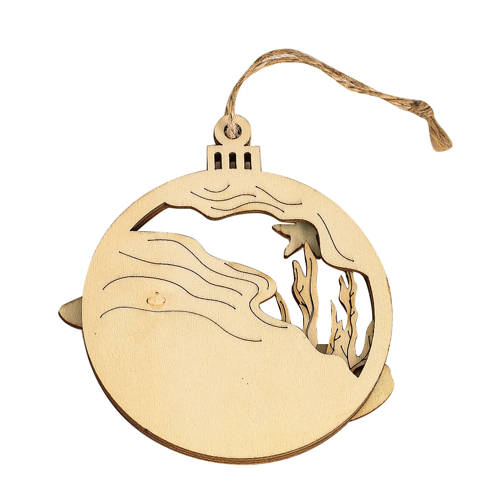 Christmas Wooden 3D Ocean Wind Pendant Animal Whale Holiday Hanging Ornament Creative Home Christmas Tree Decoration