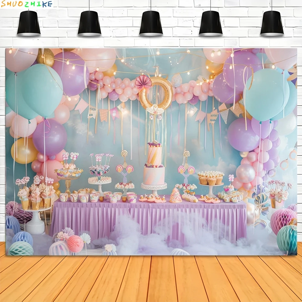 خلفيات تصوير لحفلة عيد ميلاد سعيد ، بالونات مقوسة ، الدعائم ، كانديلاند ، خلفية استوديو صور للأطفال حديثي الولادة ،