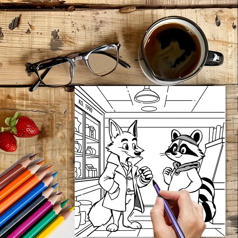 Libro para colorear de detectives de animales de 28 páginas, libro para colorear para reducción de estrés para adultos |   Libro para colorear para aliviar el estrés