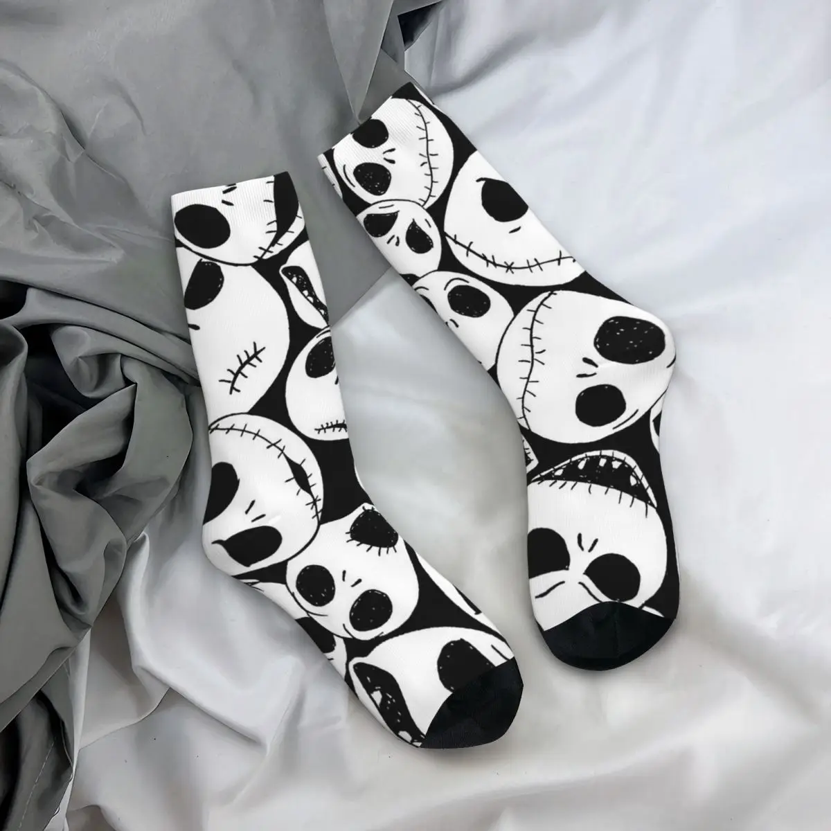 Crazy Sock for Men Pattern Halloween Hip Hop Harajuku Skeleton Skull Bone Pattern Printed Boys Crew Sock Casual Gift