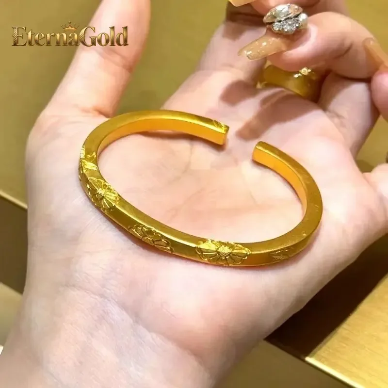 EternaGold Women's 24K Gold (AU999) Daisy Luxury Bracelet | Openwork carved daisy, micro-diamond glow with magnetic buckle