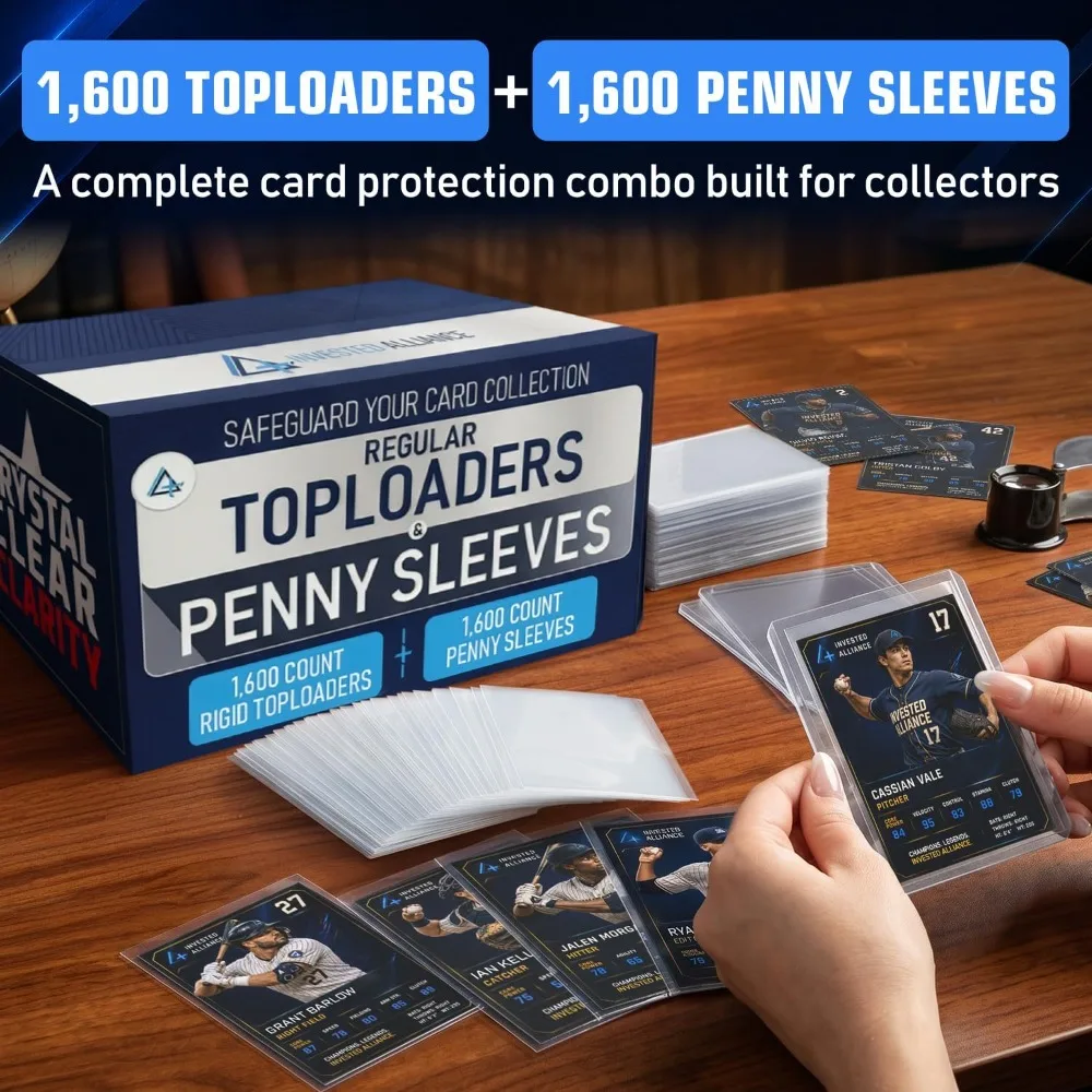 3200 Pack Toploaders & Card Sleeves, 1600 35PT Clear Top Loaders + 1600 Penny Sleeves