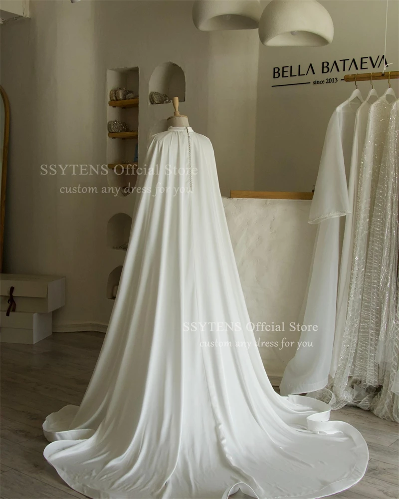 SSYTENS Modest Muslim Wedding Dresses for Women 2 Pieces Cape Veiled Bride Dresses Long Customized Bridal Gown Vestidos De Novia