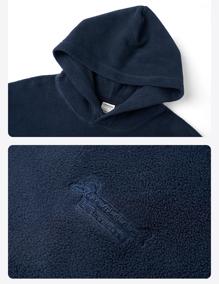 SIMWOOD 2026 Autumn Winter New Oversize Comfortable Polar Fleece Hoodies Men Warm Logo Embroidery High Quality Sweatshirts