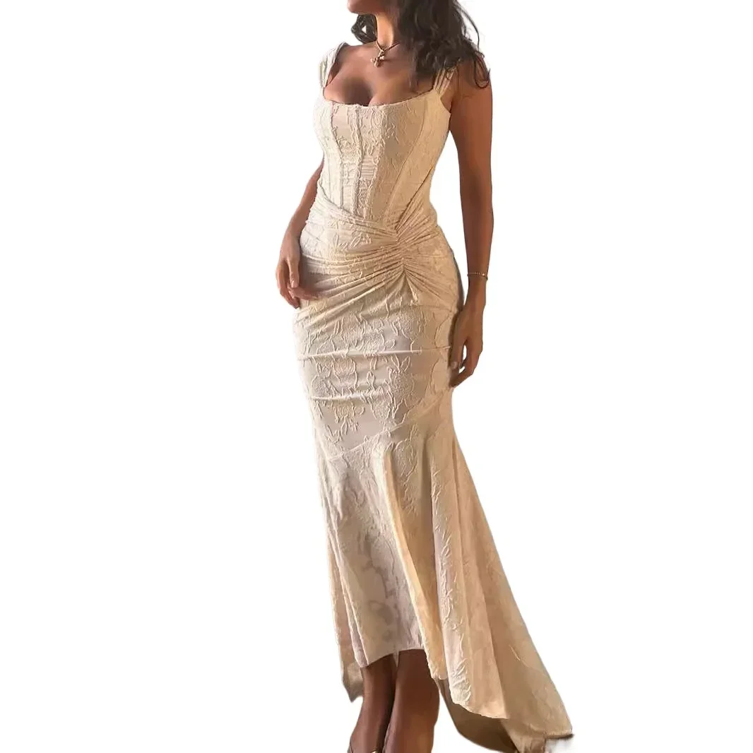 

New Lace Fishbone Slim-fit Hip-wrapped Fishtail Formal Evening Dress