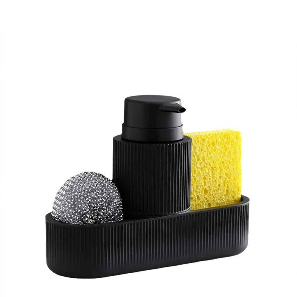 Space Saving Kitchen Soap Dispenser With Sponge Holder Black Resin Liquid Pump Container Organizer Sink Cleaning Accessory