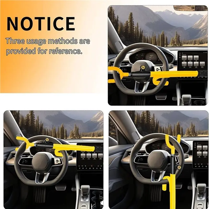 Universal Fit Steering Wheel Lock Heavy Duty Anti-Theft Device, Adjustable Length With 3 Keys, For Cars, Trucks, Suvs
