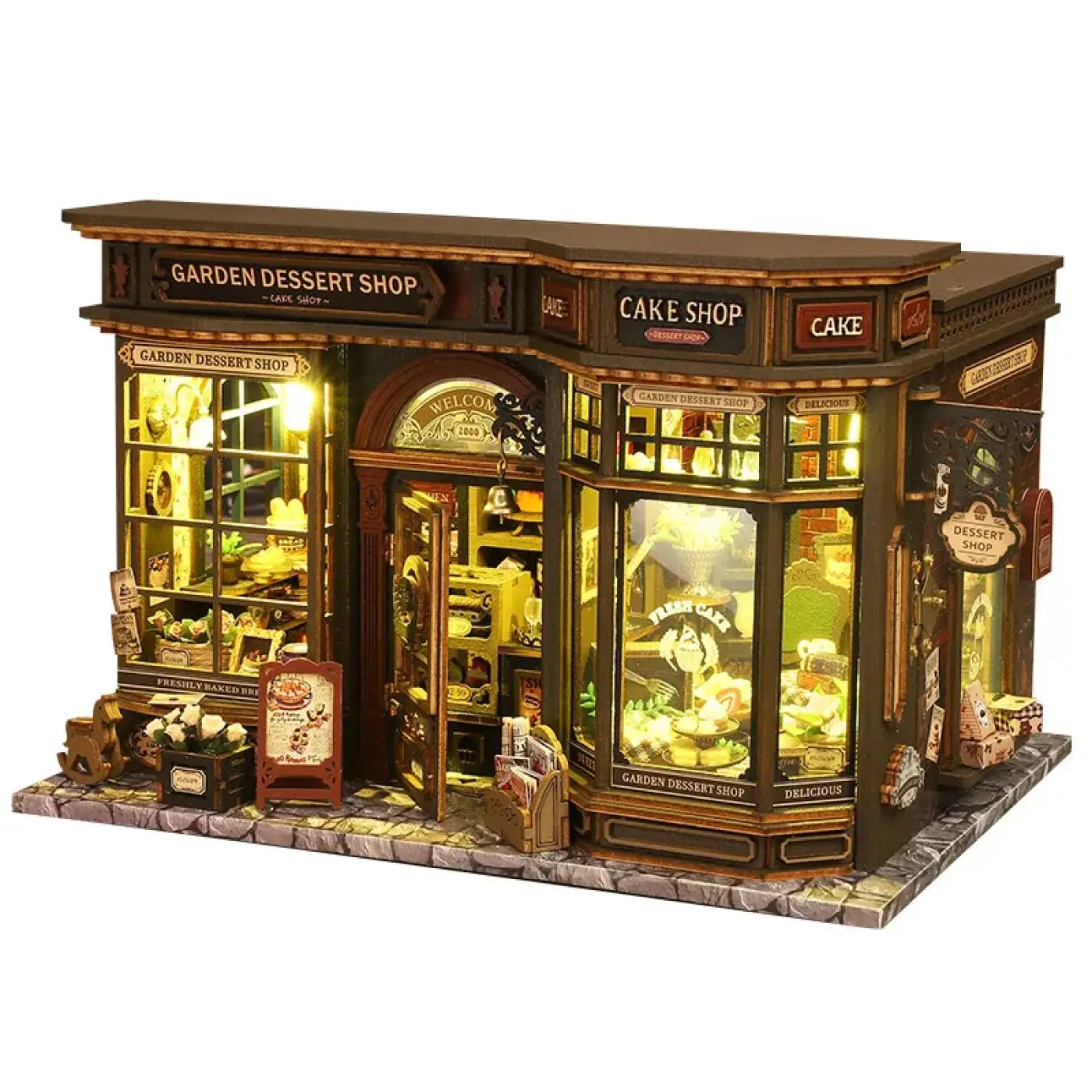 3D Wooden Puzzle Diy Miniature Dollhouses Kit with Light Handmade Craft Dessert Shop Assembly Model Home Decor Birthday Gifts
