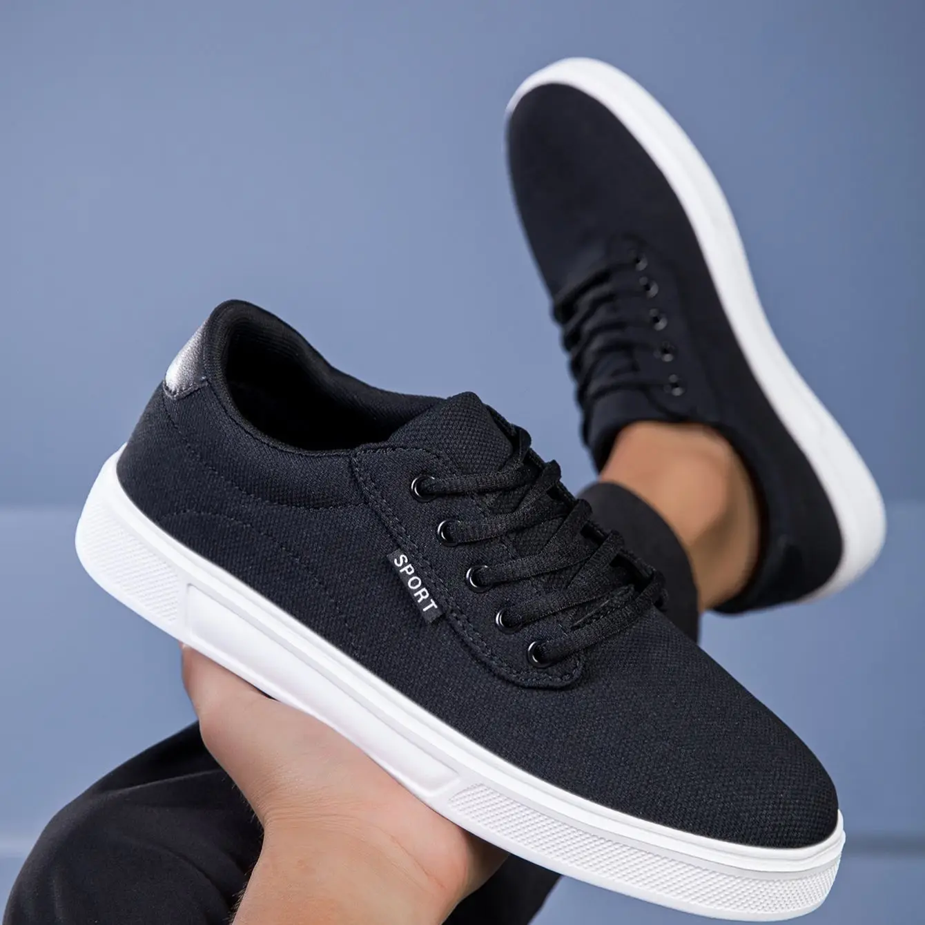 Men Wide Width Breathable Black Skate Shoes Sneakers Work Office Commute Casual