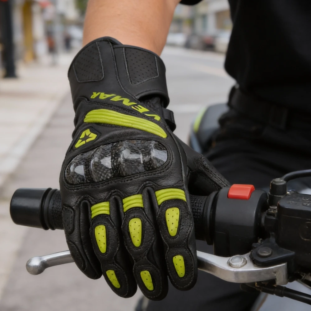 

Мужские мотоциклетные перчатки из натуральной кожи: углеродное волокно, ветрозащитные, сенсорный экран, длинные манжеты для езды на велосипеде по бездорожью