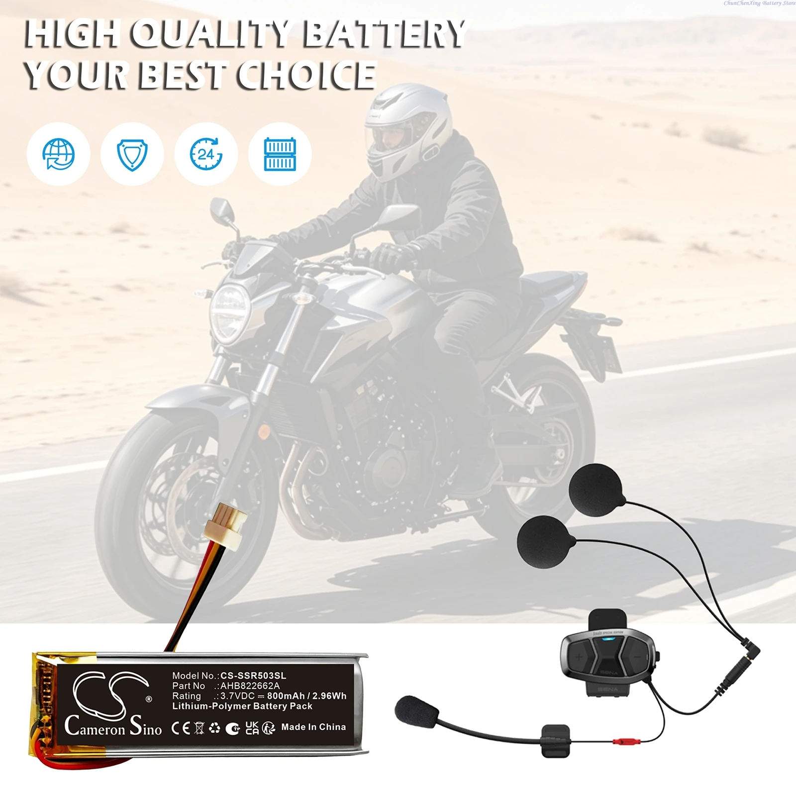 3.7V 800mAh Wireless Headset Battery AHB822662A for Sena 50R 3-Button Spider RT1 Bluetooth Communication System SP128 SP130