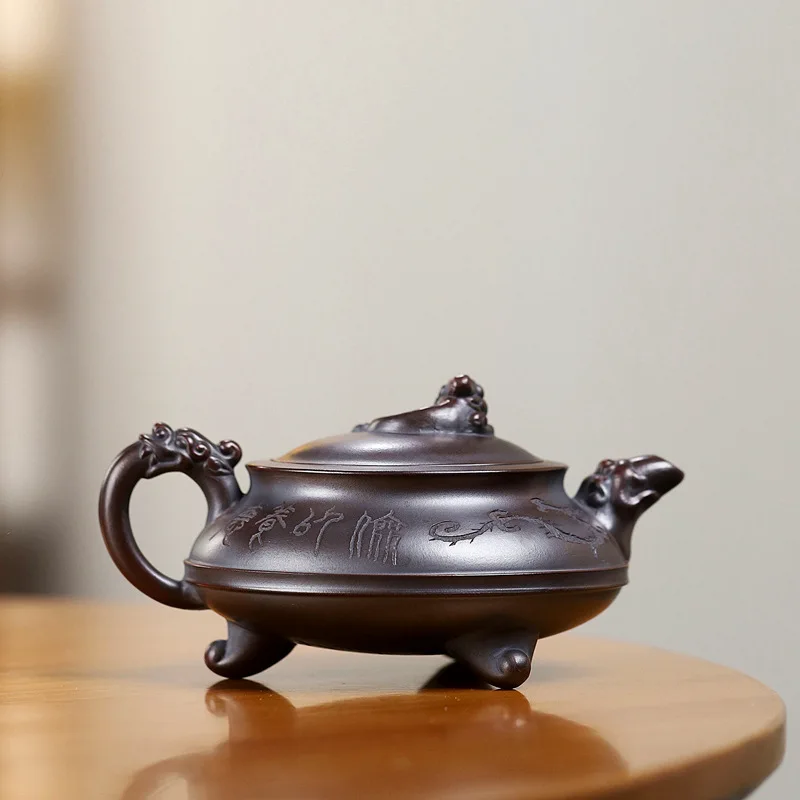 Yixing Original Ore Ancient Red Handmade Purple Clay Three-Legged Dragon Seal Teapot Home Use Kung Fu Tea Set One-Piece Drop