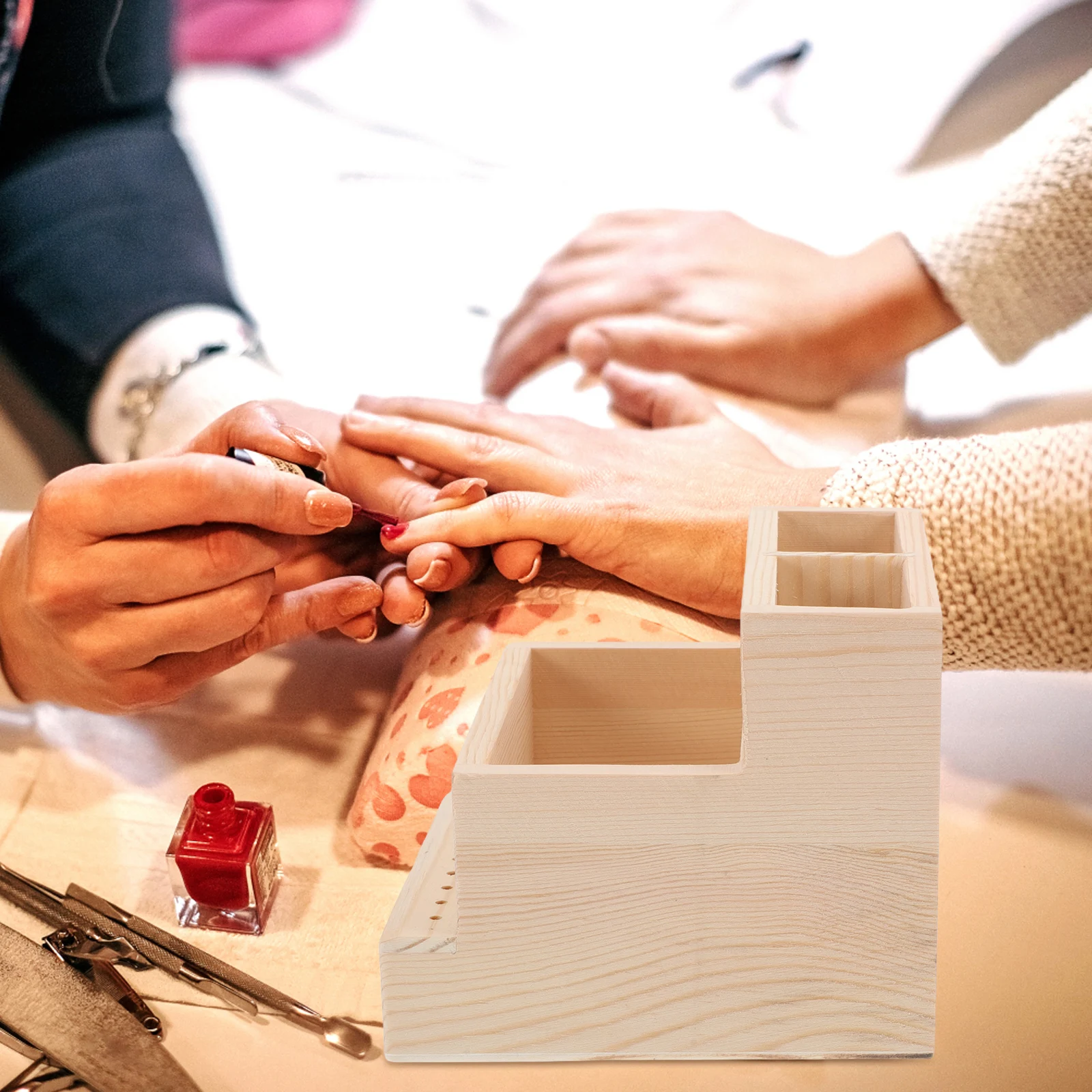 

Large Capacity Nail Tool Organizer Wooden Manicure Supplies Storage Box for Drill Bits Polishing Heads Nail Accessories Holder