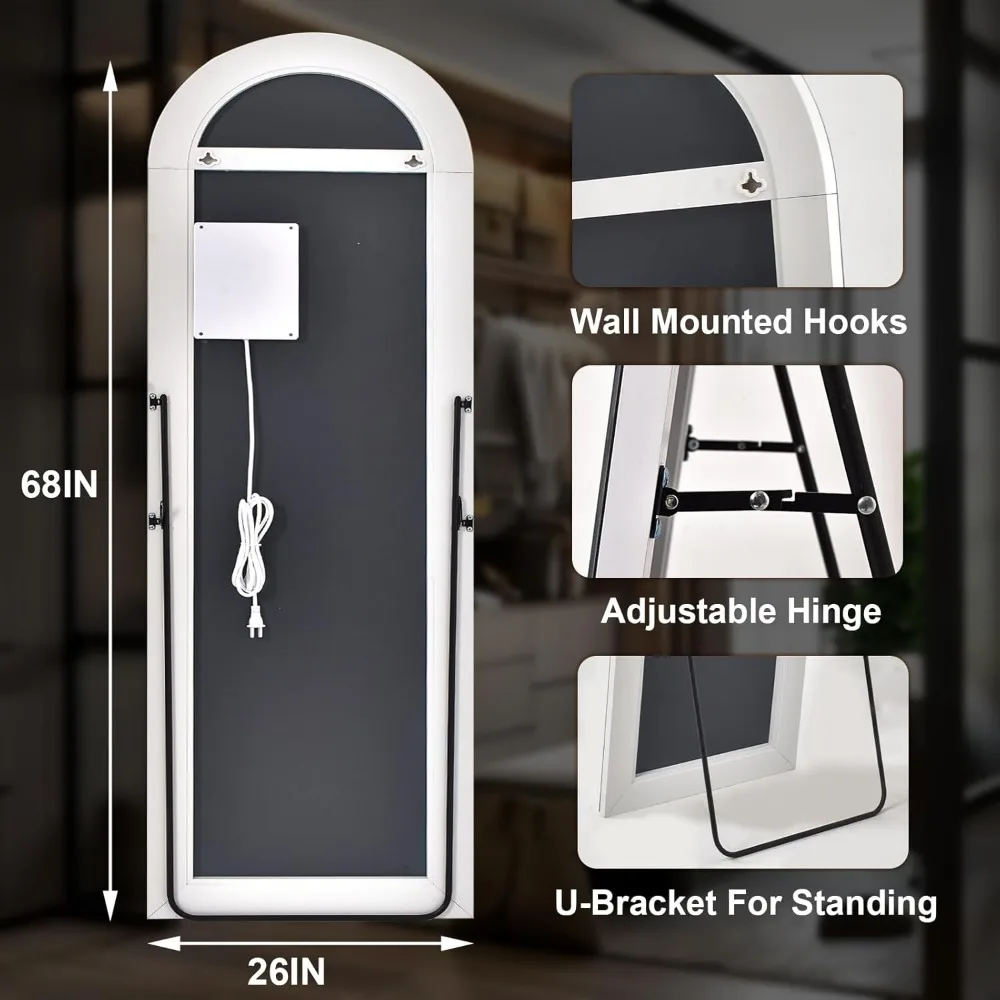 LED-beleuchteter bodenstehender Ganzkörperspiegel, hängende Wandhalterung mit Ständer, Ganzkörper-Schminkspiegel für Zuhause
