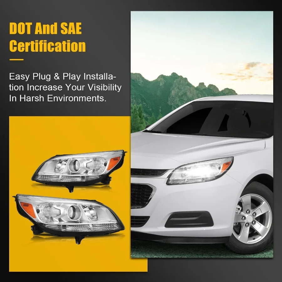 For 2013-2016 Chevy Malibu LT LS LTZ Sedan 4Dr Chrome Housing Headlight Assembly