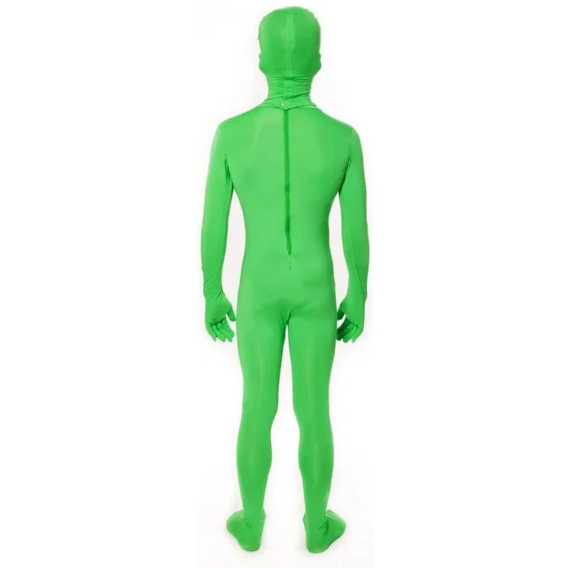 Traje de Cosplay para niños y adultos, traje de cuerpo Zentai verde, mono y casco, ropa de fiesta de Halloween