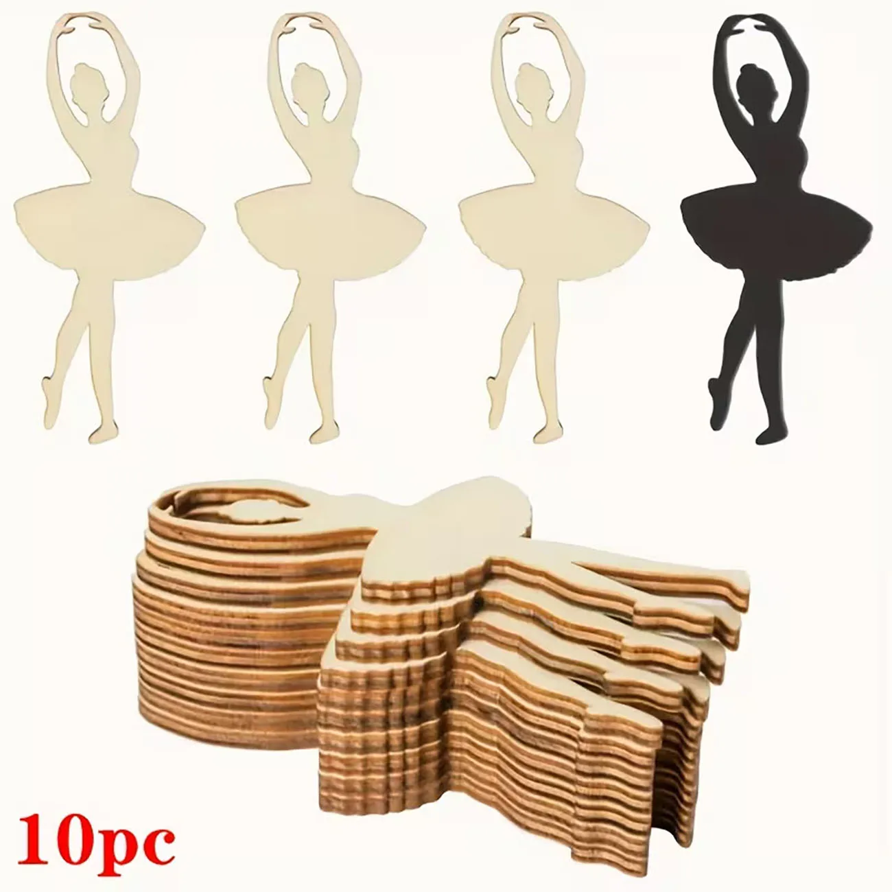 10 Pcs Blank Wooden Ballerina Cutouts Unfinished Wood Shapes for DIY Craft Painting Party Decor