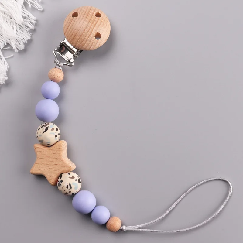 NEW Custom Name Wooden Personalized Baby Pacifier Chain Beech Bead Dummy Nipple Holder Guard Teether Pendant Newborn Mother Gift