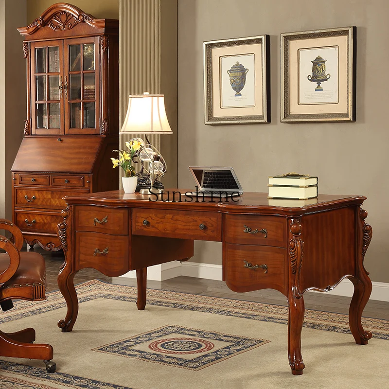 

American-style solid wood home writing desk, study room, antique computer desk and chair