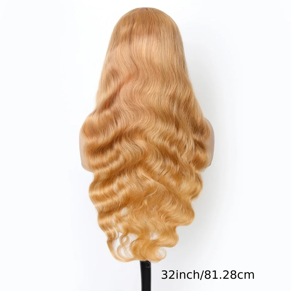 32 Inch Honey Blonde Wig Human Hair Wig 13x6 Transparent Lace Frontal Wigs Pre Plucked Body Wave Wig 200% Density #27 Colored