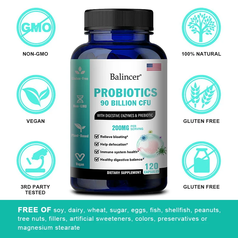 CFU Probiotic Balincer مع الأمعاء Digeful ، ودعم الانتفاخ ، وتحسين المناعة والهضم ، والإنزيمات والبريبيوتيك ، 90 مليار