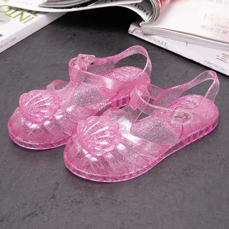 New Summer Children's Crystal Sandals Girls Shell Jelly Slippers Princess Outdoor Beach Sandals Kids Casual Versatile Shoes.
