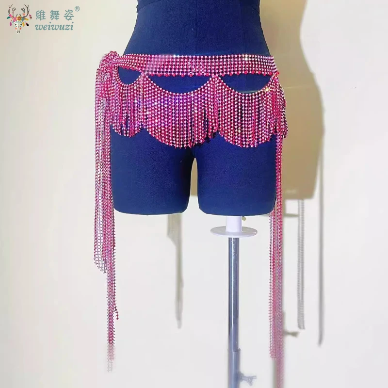 Vrouwen Buikdans Heupriem Sjaal Diamant Prachtige Kwastje Sjaal Taille Keten Rave Outfit Toneelkostuum Oefenaccessoires