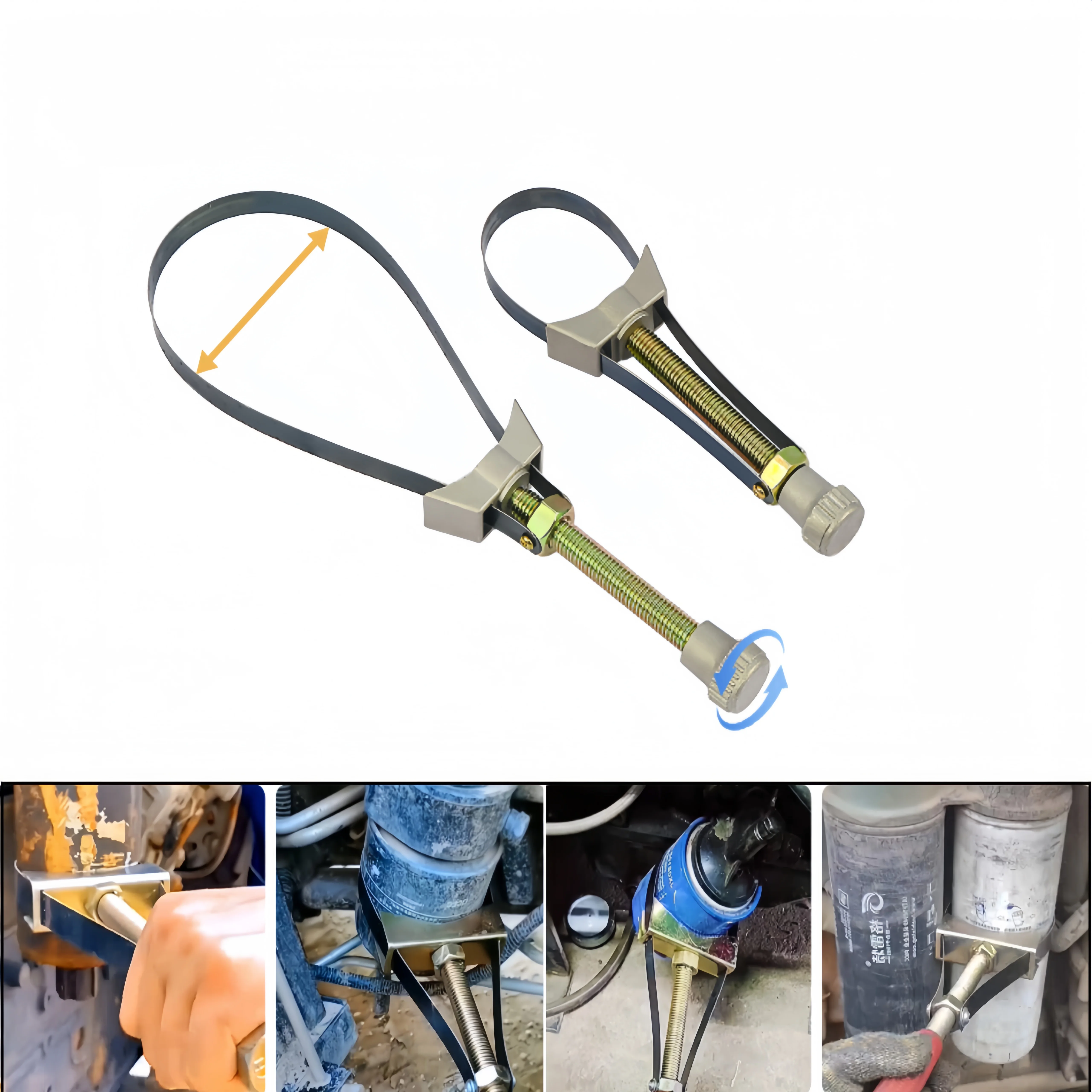 Llave para Filtro de Aceite, Resistente, Ajustable, de Acero, con Correa, Diámetro de 60mm-120mm, Herramienta Universal para Extraer Filtros de Aceite de Autos y Motocicletas