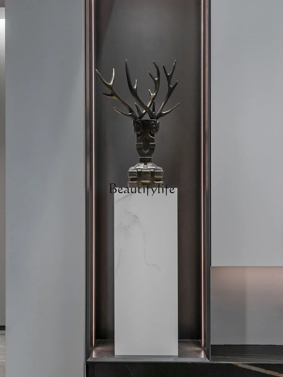 Creative solid wood antlers sculpture artwork porch decoration ornament front desk wood carving decoration