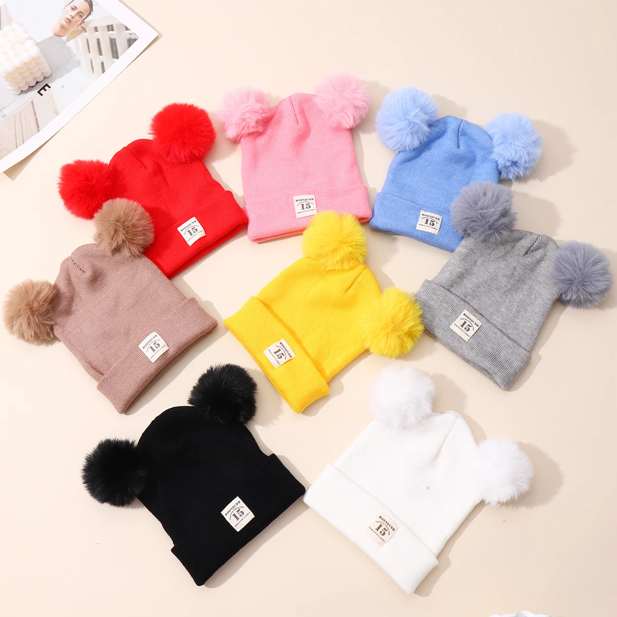 1pcs Winter Children Warm Baby Knitted Hats With Pom Pom Kids Knit Beanie Hats Solid Color Children\'s Hat For Boys Girls