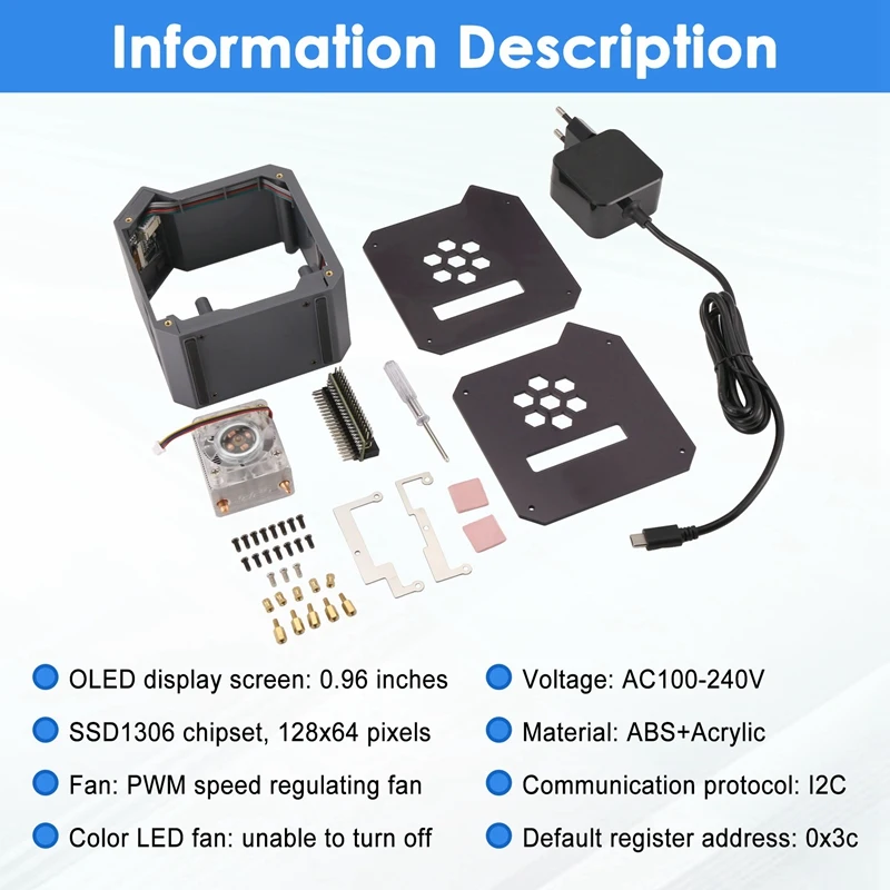 مروحة برجية صغيرة مع مجموعة أدوات مع برج الثلج 0.96 شاشة عرض مصدر طاقة لـ Raspberry Pi5