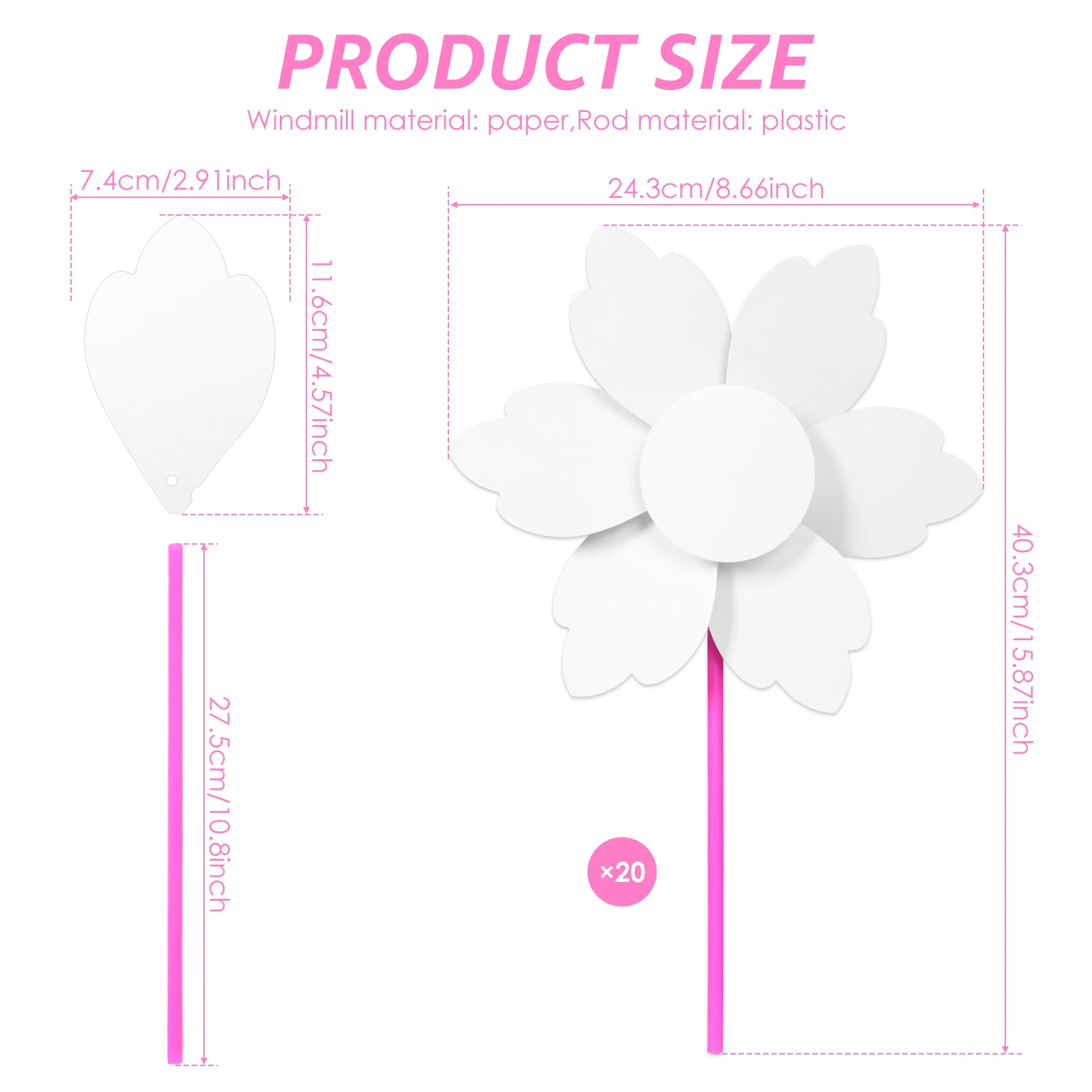 20/100Pcs DIY Pinwheels Craft White Blank Paper Pinwheel Craft Kit Color Your Own for Summer Activities School Daycare Graffiti view 2