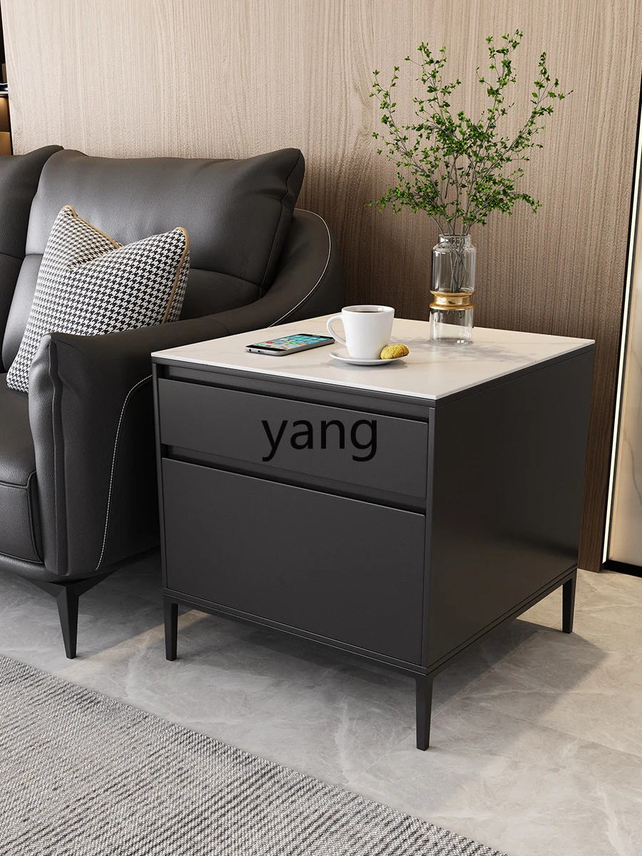 ZWS Sofa Edge Small Square Table Black and White 60 Stone Plate Corner Cabinet Sofa Side Cabinet Simple