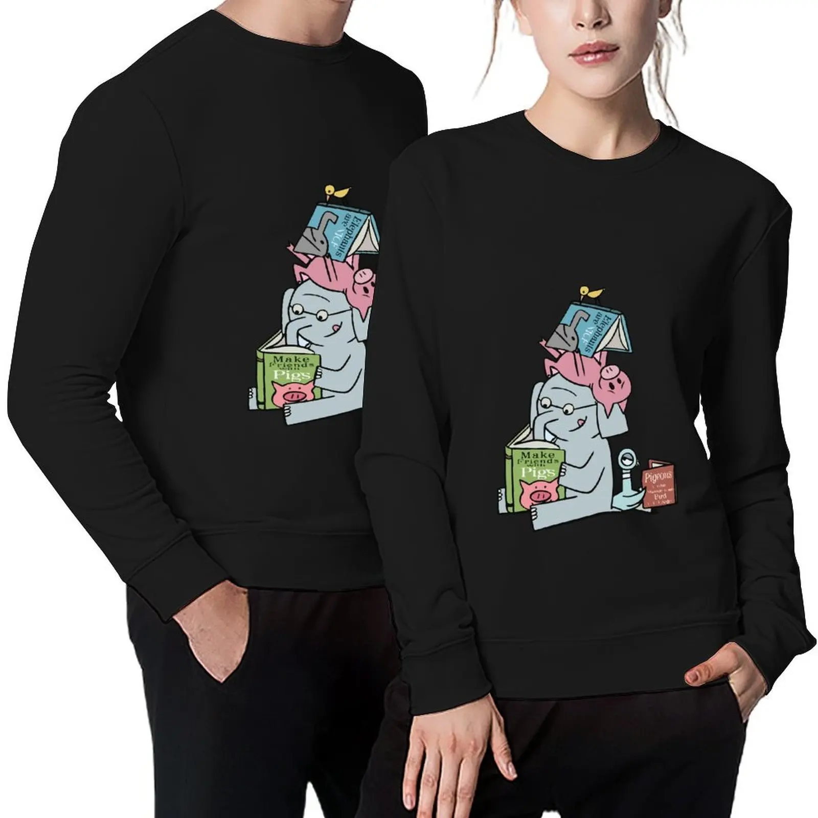 

Elephant and Piggie reading Pullover male clothes graphic t shirts men men's clothing autumn clothes sweatshirt men