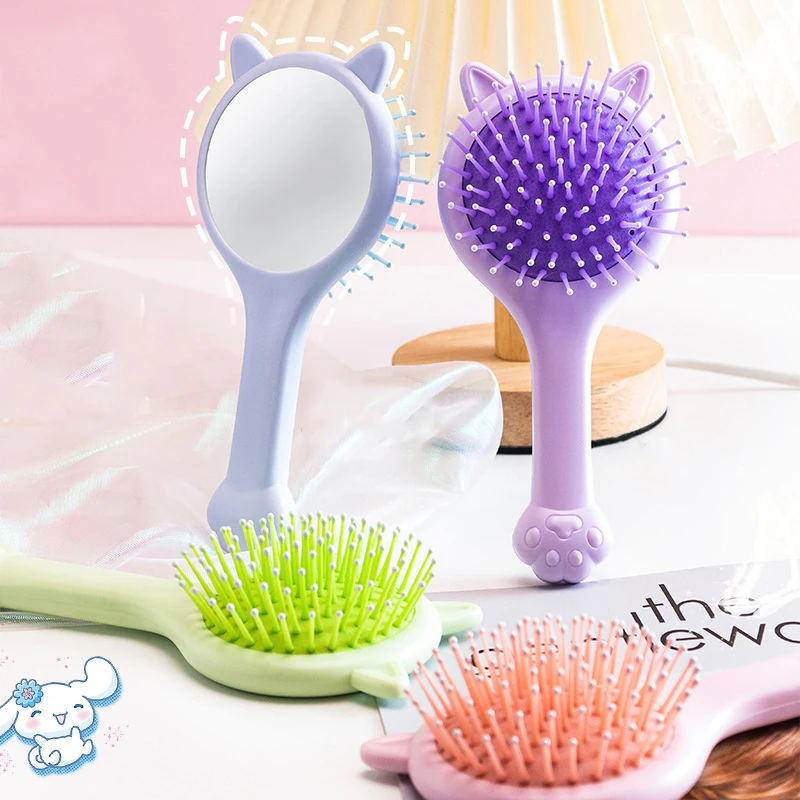 

Mini Cat Ear Air Bag Comb With Makeup Mirror Air Cushion Comb Head Massage Cartoon Hairdressing Girls Gift Health Care Beauty