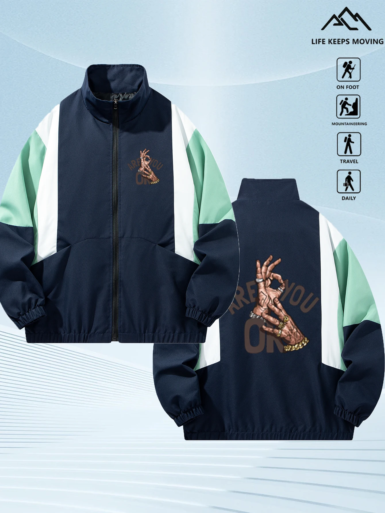 

Mens Color Block Contrast Casual Jacket-Zip Stand Collar FashionHip-Hop Inspired Sporty Preppy Running Daily Versatile Outerwear