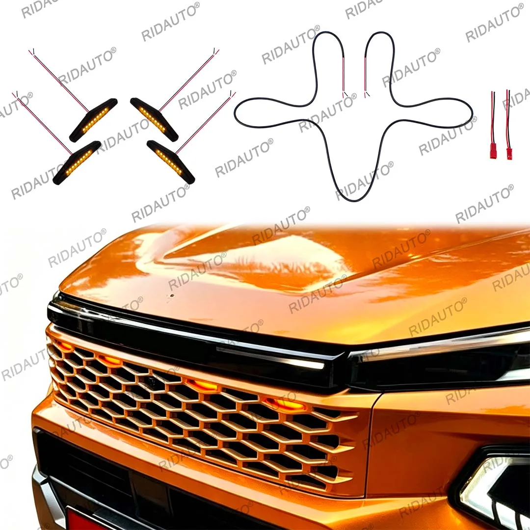 4 Stück bernsteinfarbene und weiße Aftermarket-LED-Leuchten für Pickup-Kühlergrill, DIY-Leuchte für Hilux Travo 2026+ Prerunner & 4TREX Auto-Beleuchtung – Detail 4