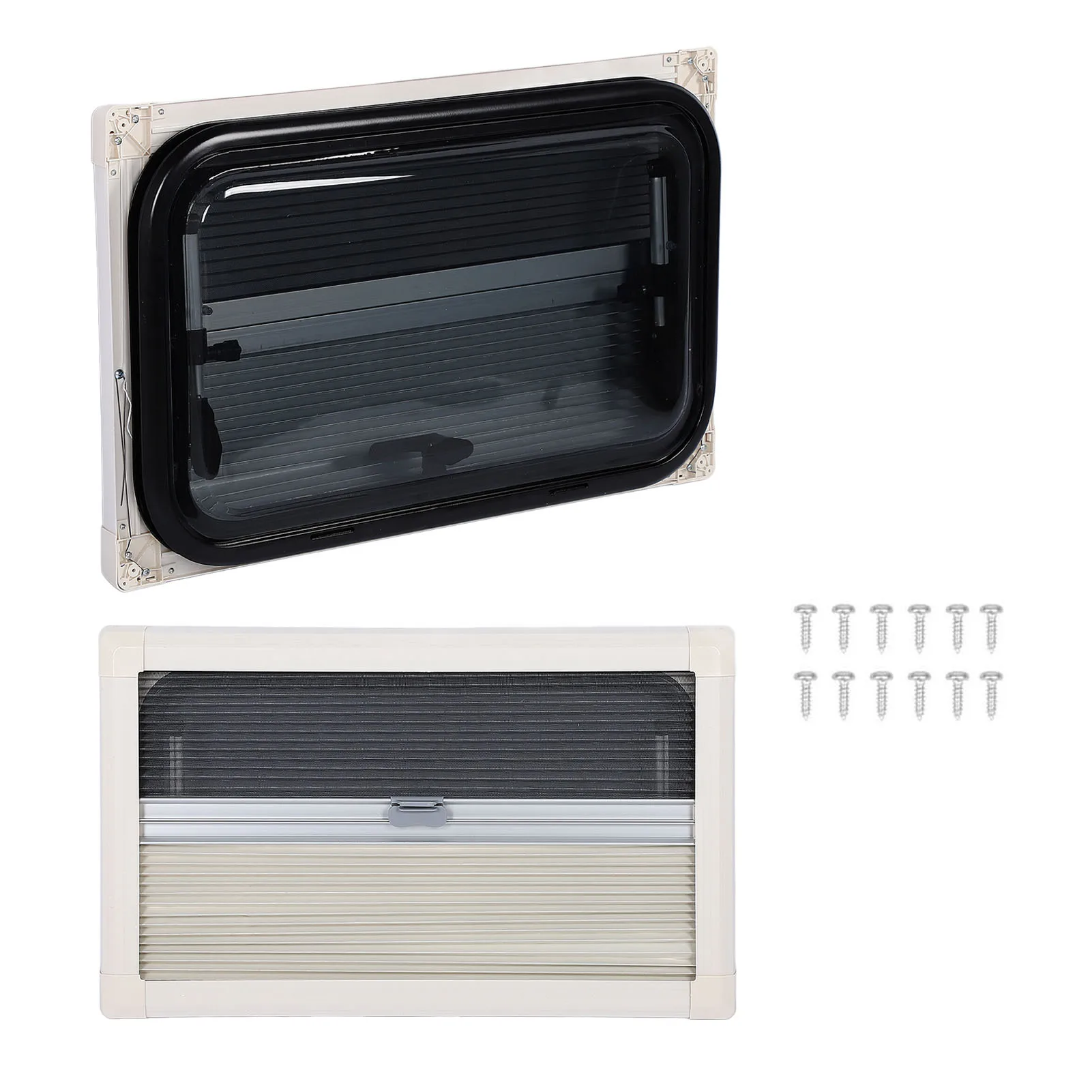

RV Window Push Out Rounded Corner UV Resistant Double Layer Insulated Aluminum Alloy Rod with Mesh Screen Sunshade