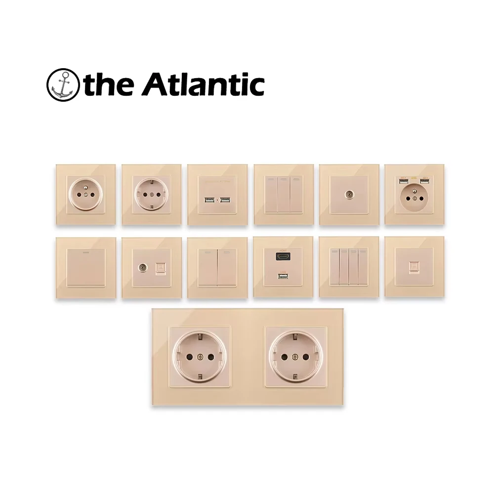 

Настенная розетка 110 В-250 В, настенная розетка для интерфейса данных, бытовая розетка, переключатель EU/FR, розетка с панелью из золотого стекла