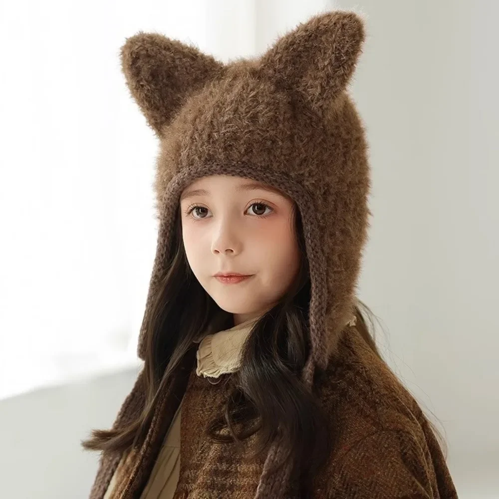 

New Winter Kids Knitted Hat Warm Beanie Cap with Cat Ears Cartoon Child Bonnet Hats For Girls Boys